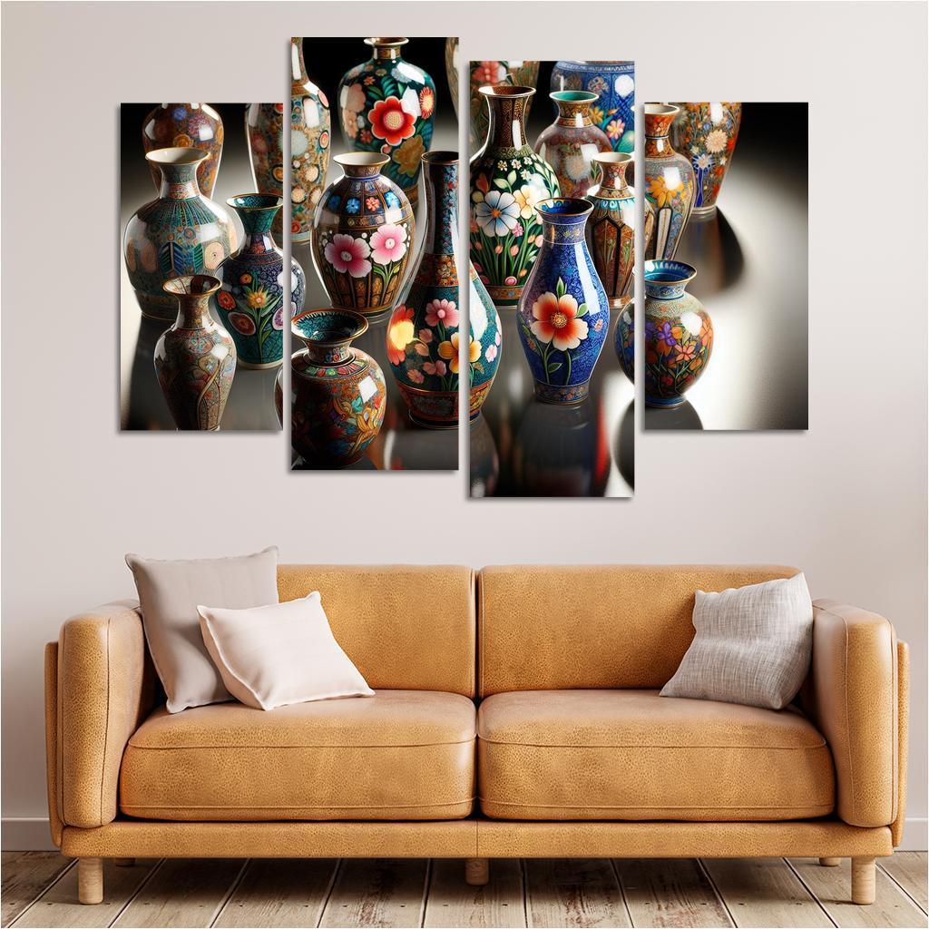 Ceramic Hand-Painted Vases 4 Piece HD Canvas Wall Art-Original Frame