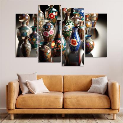 Ceramic Hand-Painted Vases 4 Piece HD Canvas Wall Art-Original Frame