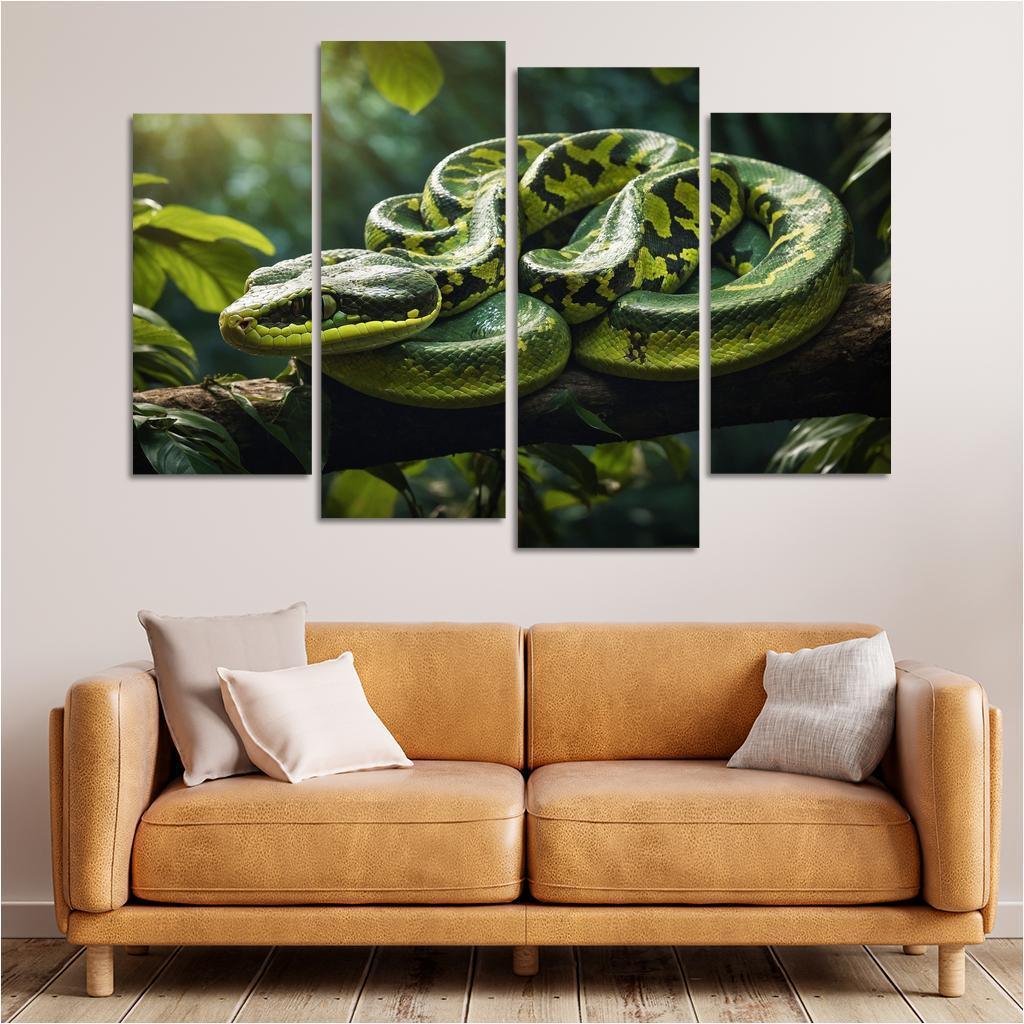 The Elegant Green Tree Python In A Tropical Setting Framed Paintings