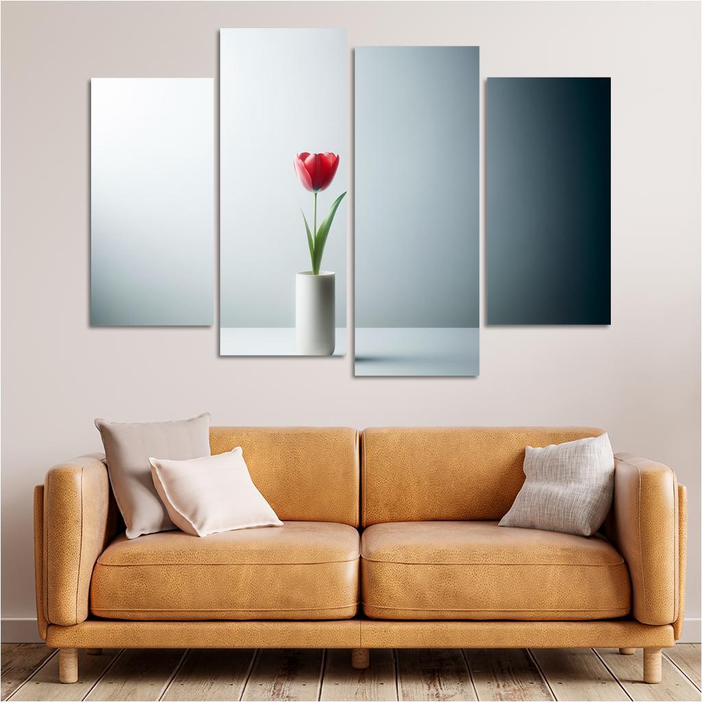 Botanical Minimalism A Single Stem Elegance 4 Piece HD Canvas Wall Art-Original Frame