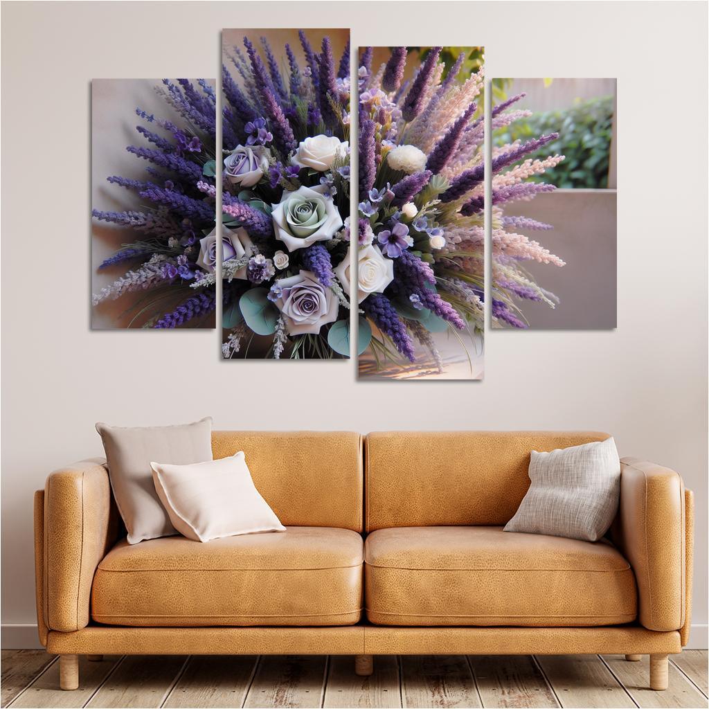 Lavender Dreams A Calming Floral Design 4 Piece HD Canvas Wall Art-Original Frame