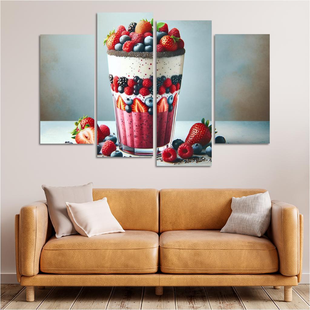 Almond Berry Bliss Smoothie 4 Piece HD Canvas Wall Art-Original Frame