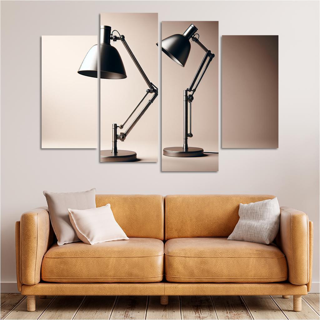 Contemporary Floor Lamp with Adjustable Shade 4 Piece HD Canvas Wall Art-Original Frame