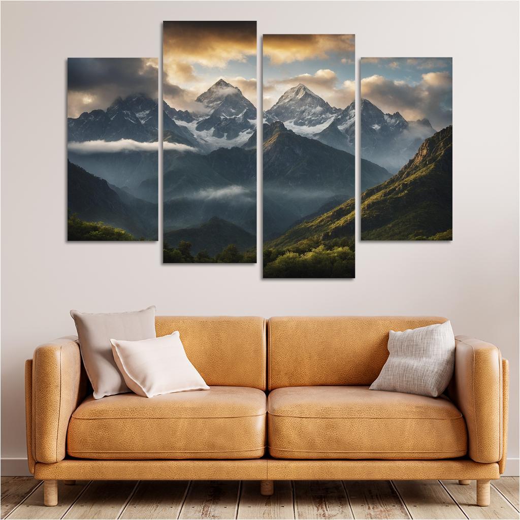 The Ethereal Serenity Of Cloudy Mountain Peaks Multi-panel Paintings