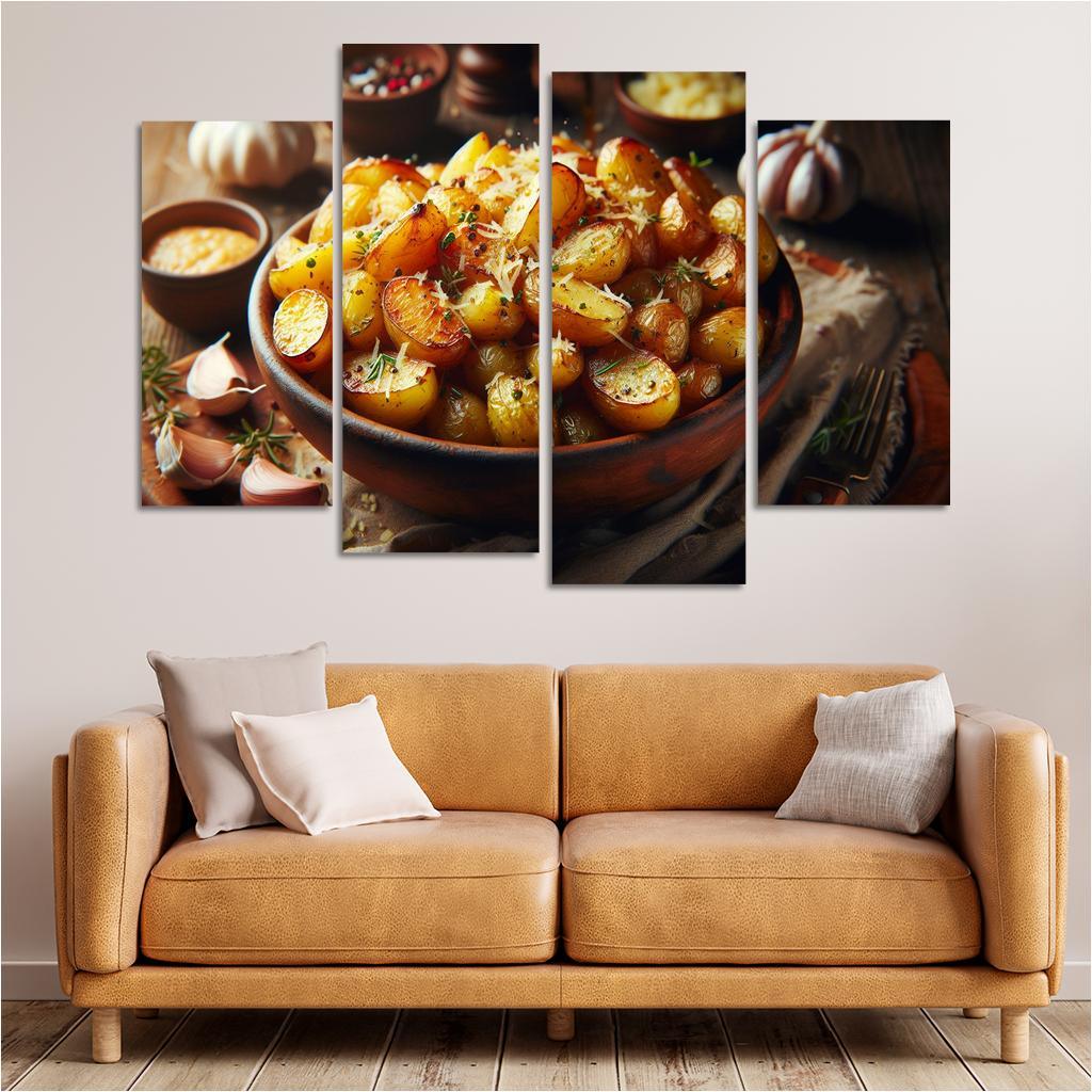 Herbed Garlic Parmesan Roasted Potatoes 4 Piece HD Canvas Wall Art-Original Frame