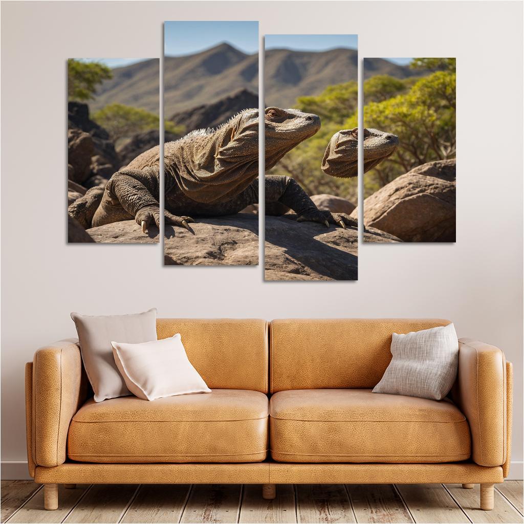 The Mysterious Komodo Dragon On An Island Trail Framed Paintings