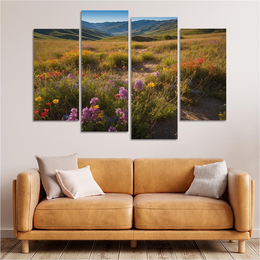 The Enchanted Valley Of Rainbow Blossoms Modern Paintings Frame