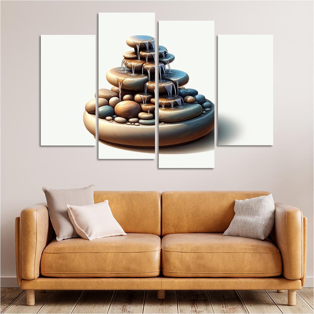 Cascading Waterfall Table Fountain 4 Piece HD Canvas Wall Art-Original Frame