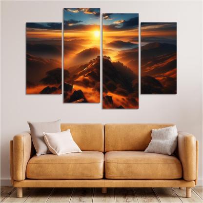 The Radiant Glow Of Sunrise Over Hilltops Custom Paintings Frame