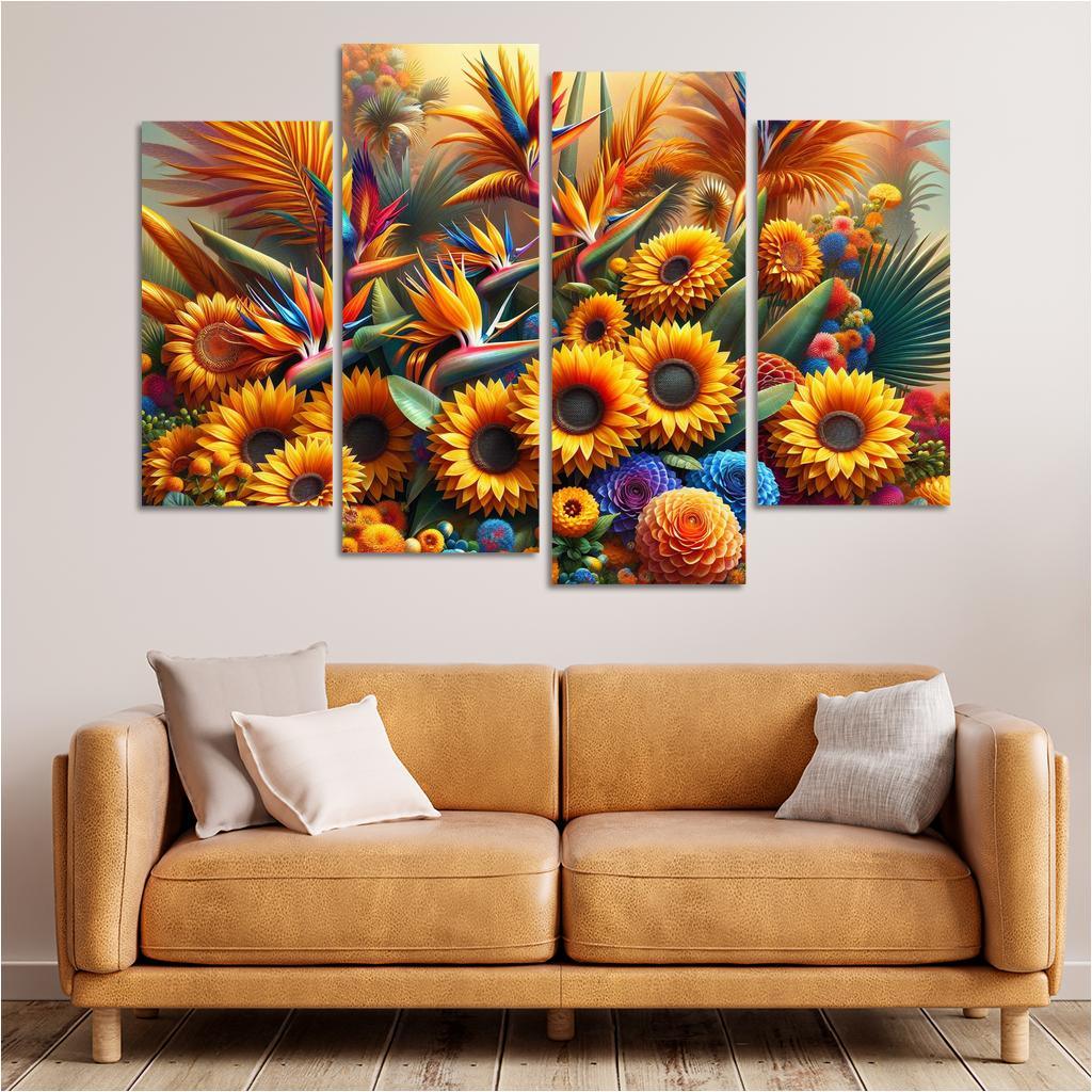 Festival of Colors A Celebration of Floral Diversity 4 Piece HD Canvas Wall Art-Original Frame