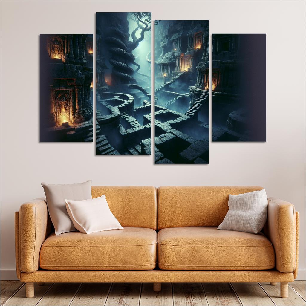 Eclipsed Labyrinth The Maze of Shadows 4 Piece HD Canvas Wall Art-Original Frame