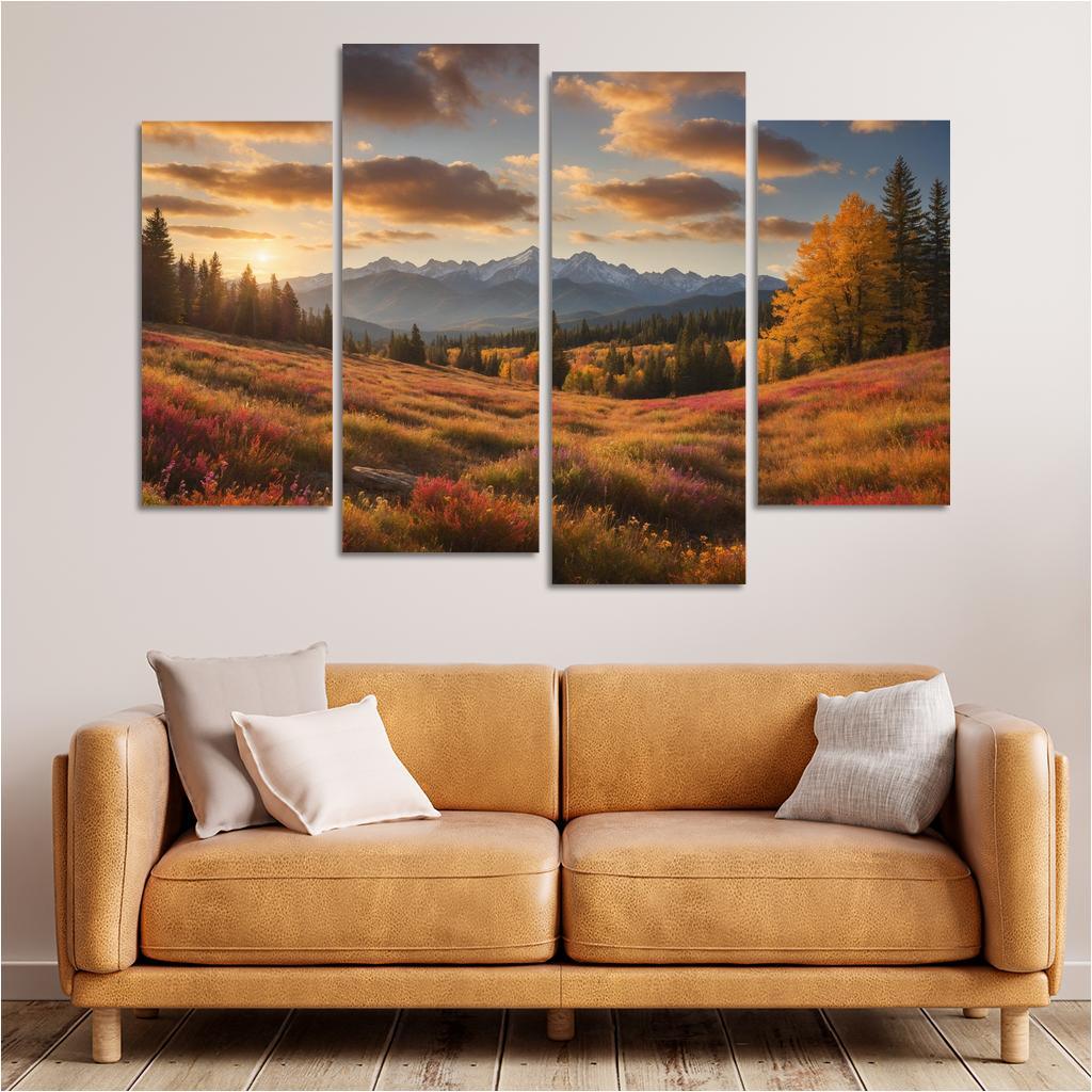 The Radiant Colors of Autumn Meadow 4 Piece HD Canvas Wall Art-Original Frame
