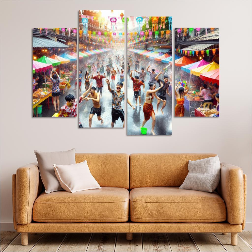 Songkran Water Festival Canvas Paintings Frame