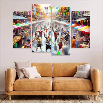 Songkran Water Festival Canvas Paintings Frame