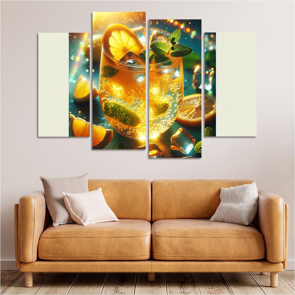 Golden Turmeric Ginger Lemonade 4 Piece HD Canvas Wall Art-Original Frame