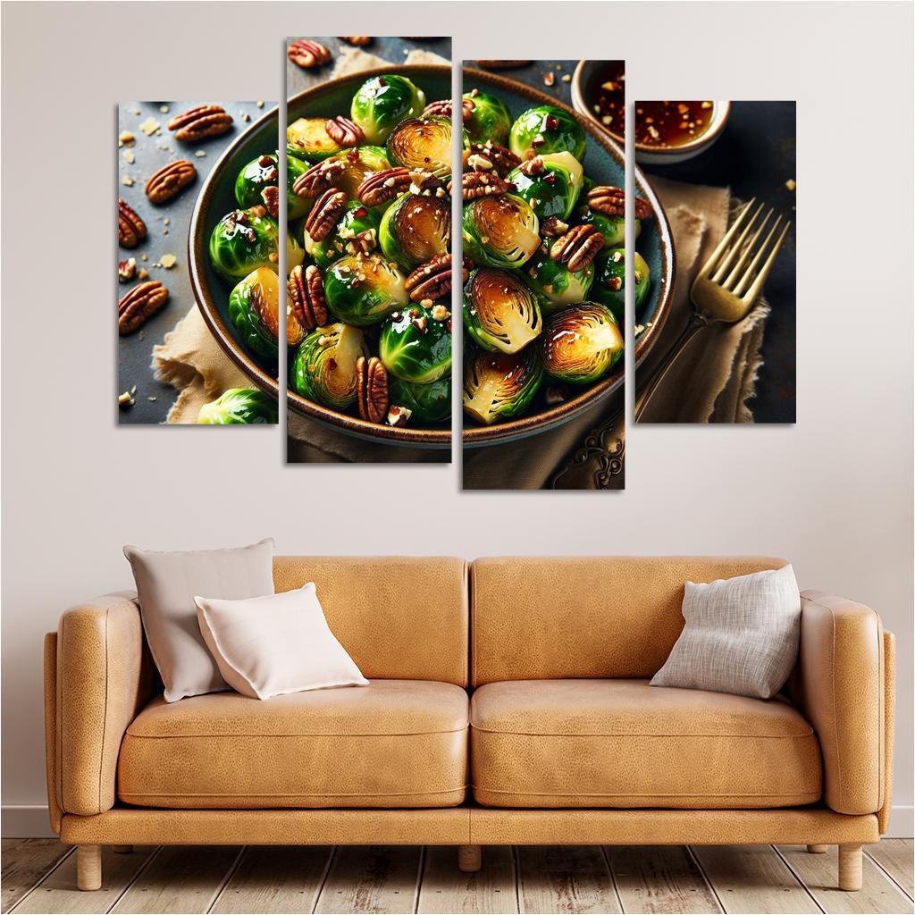 Cinnamon Maple Roasted Brussels Sprouts 4 Piece HD Canvas Wall Art-Original Frame