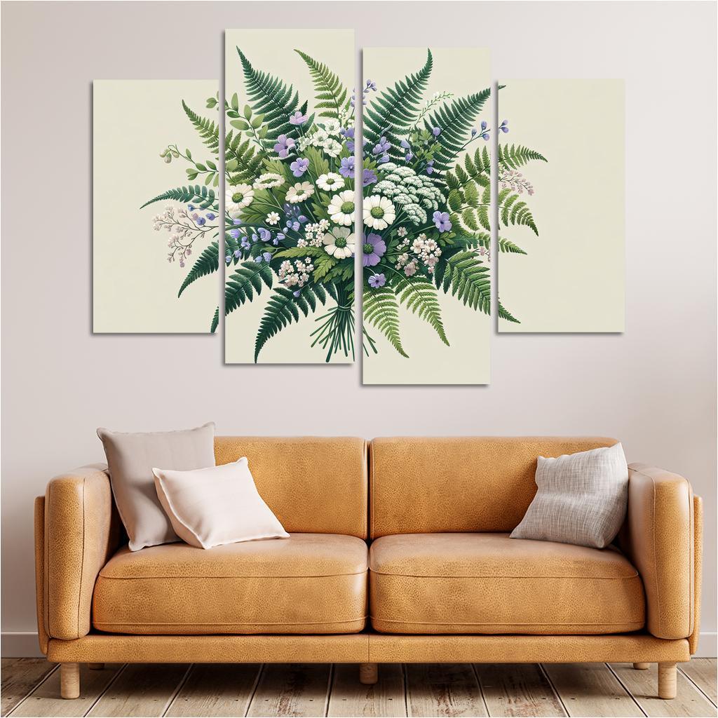 Enchanted Forest Blooms A Woodland Bouquet 4 Piece HD Canvas Wall Art-Original Frame