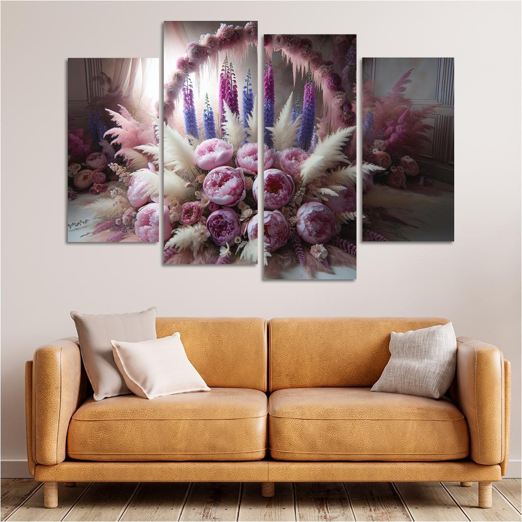 Ethereal Garden A Fairy Tale Floral Display 4 Piece HD Canvas Wall Art-Original Frame