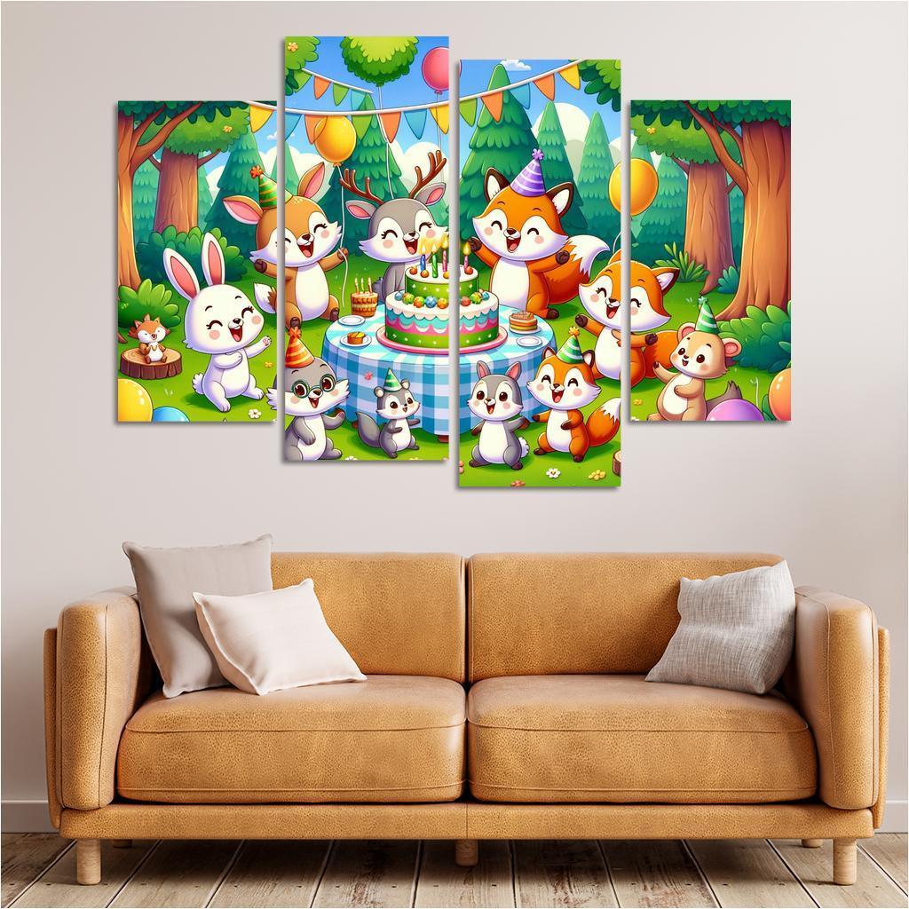 Whimsical Woodland Party 4 Piece HD Canvas Wall Art-Original Frame