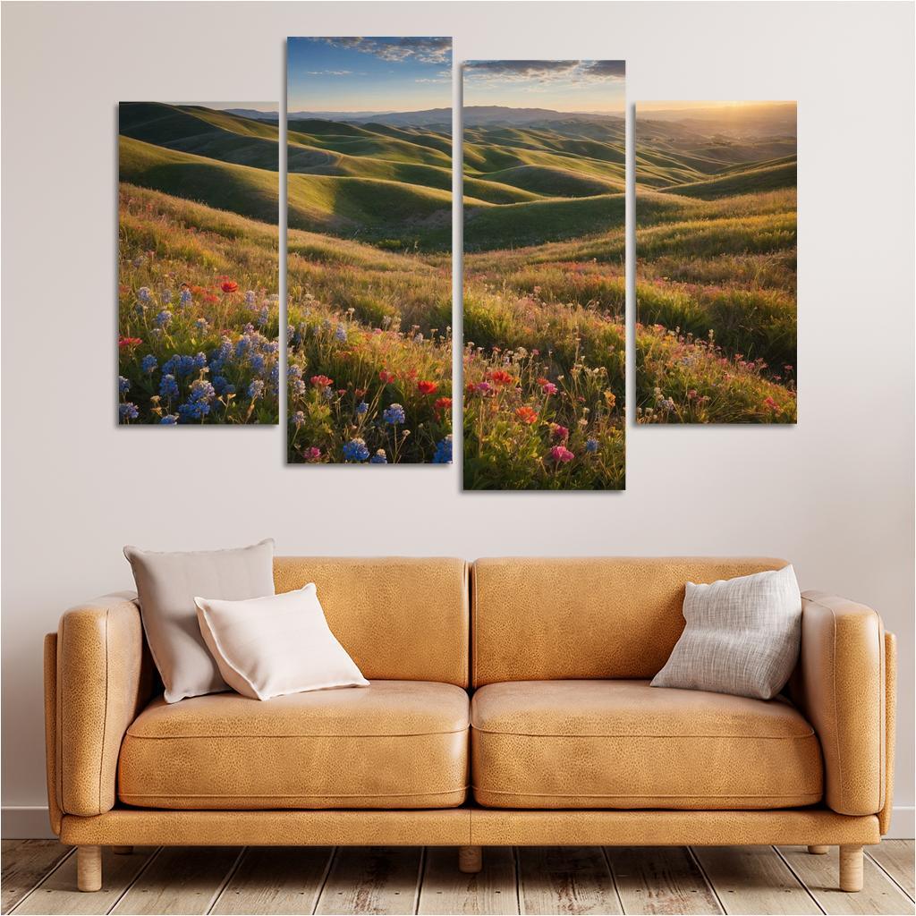 The Colorful Embrace Of Flowering Hillsides Multi-panel Paintings