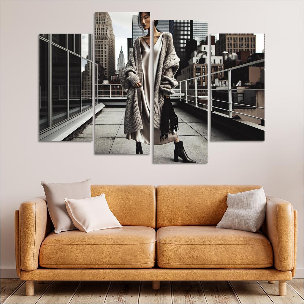 Layered Textures Combining Fabrics 4 Piece HD Canvas Wall Art-Original Frame