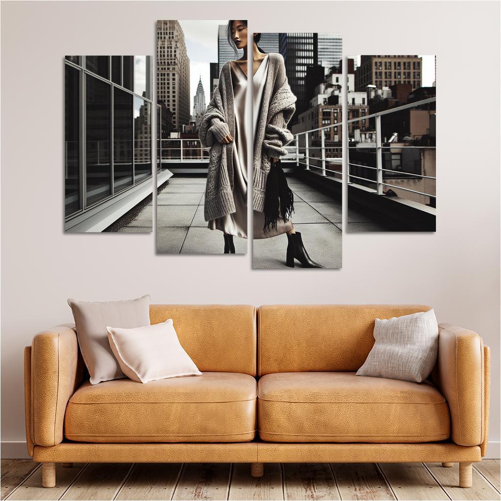 Layered Textures Combining Fabrics 4 Piece HD Canvas Wall Art-Original Frame