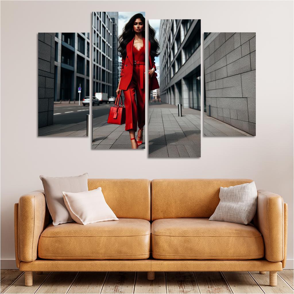 Bold Monochrome One-Color Outfits 4 Piece HD Canvas Wall Art-Original Frame