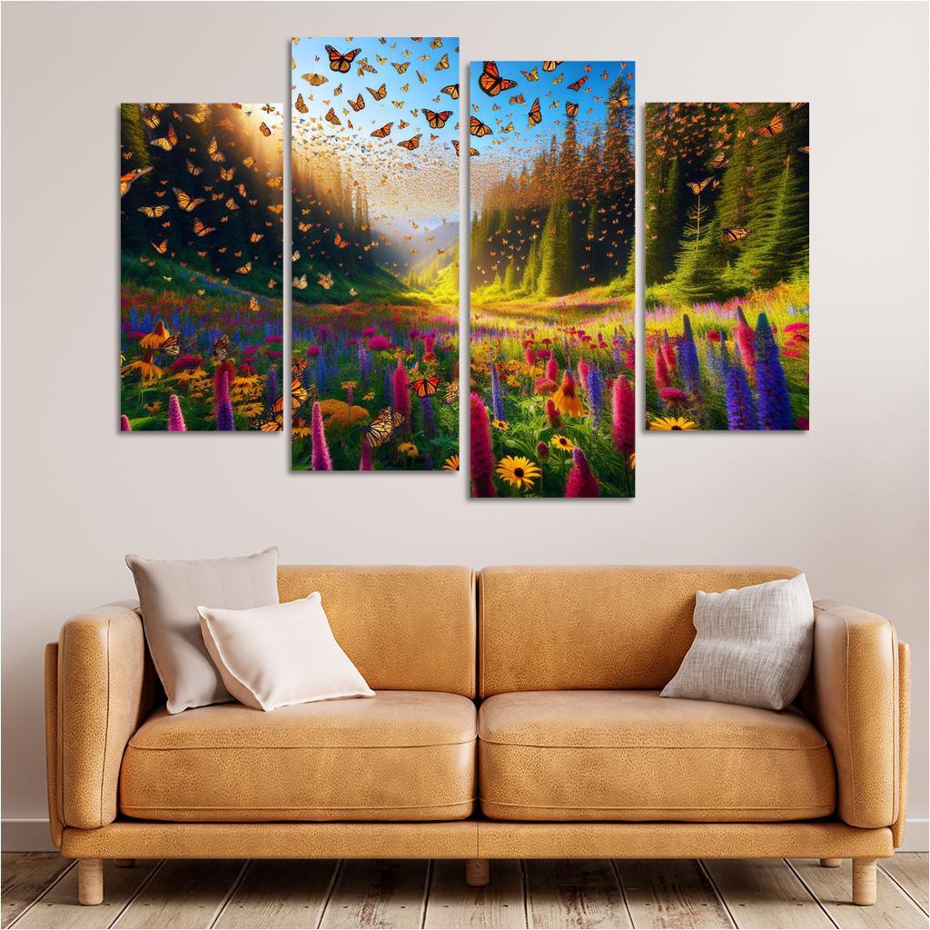 The Incredible Journey of Monarch Butterflies 4 Piece HD Canvas Wall Art-Original Frame
