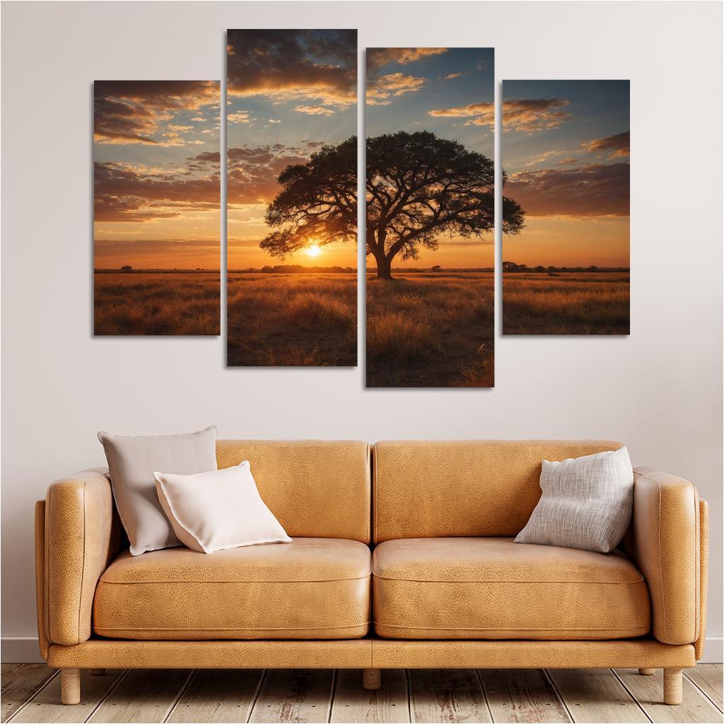 The Glowing Vistas Of Sunset Over The Plains Multi-panel Paintings