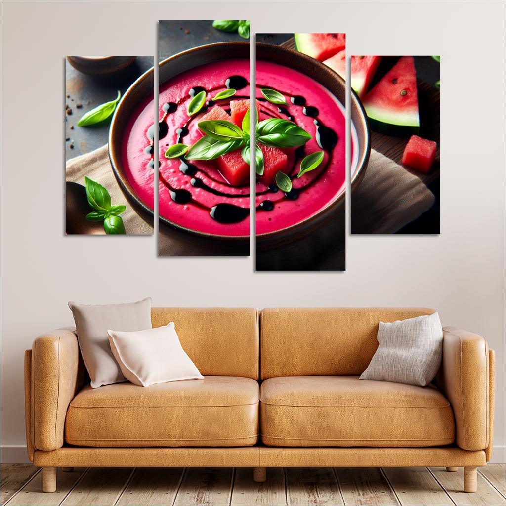 Chilled Watermelon Basil Soup 4 Piece HD Canvas Wall Art-Original Frame