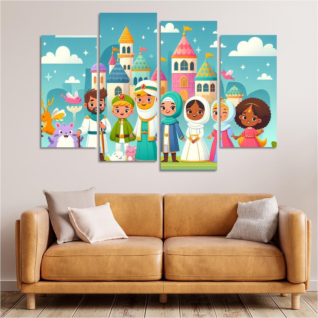 Enchanting Fairy Tale Kingdom 4 Piece HD Canvas Wall Art-Original Frame