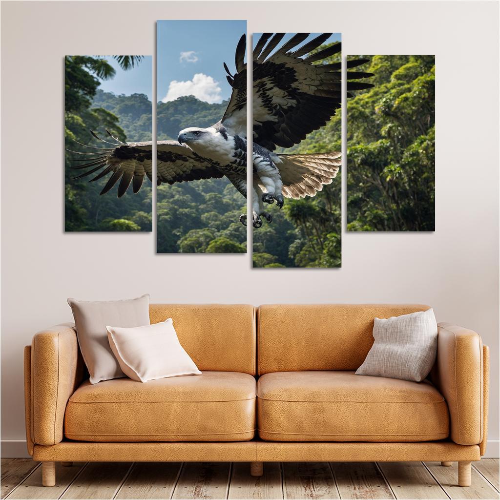 The Regal Harpy Eagle Soaring Over The Rainforest Framed Paintings