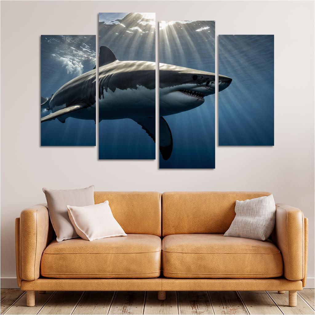 The Fearsome Great White Shark Of The Ocean Canvas Paintings Frame