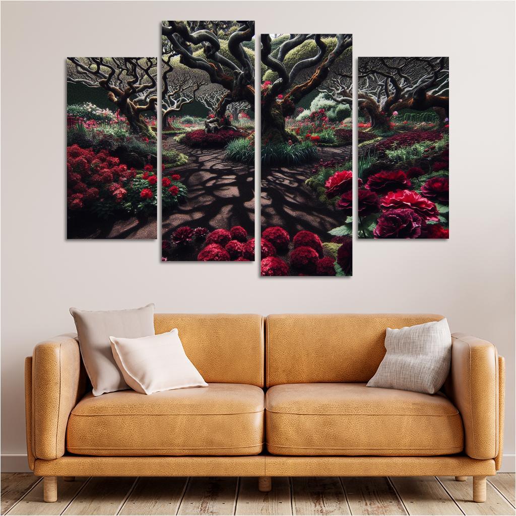 Eclipsed Garden Nature's Gothic Rebirth 4 Piece HD Canvas Wall Art-Original Frame