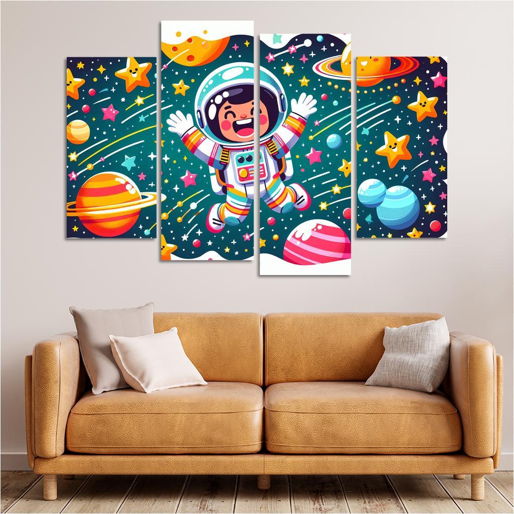 Astronaut Adventure 4 Piece HD Canvas Wall Art-Original Frame