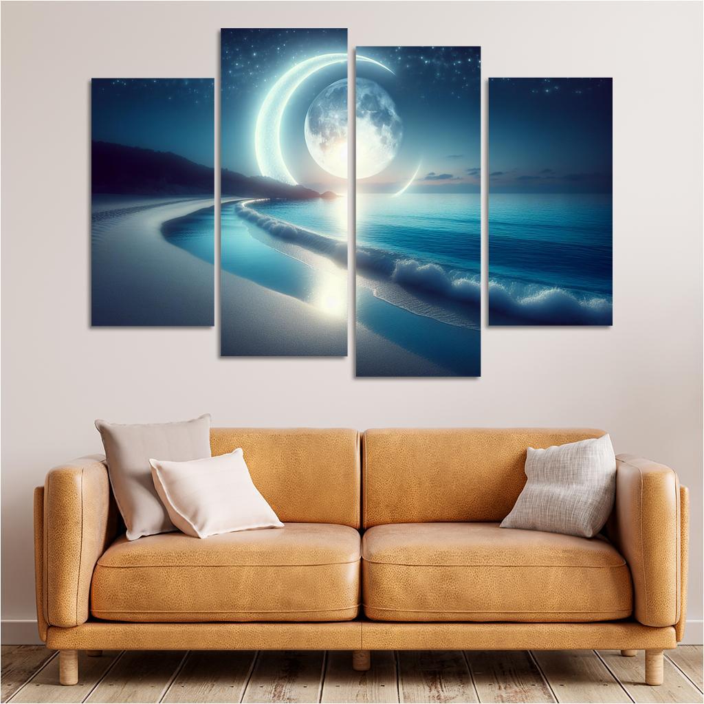 Crescent Moon Beach Lunar Views Abstract Paintings Frame
