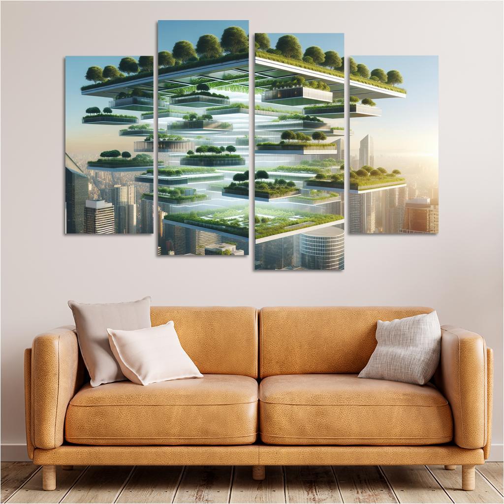 Floating Terraces 4 Piece HD Canvas Wall Art-Original Frame