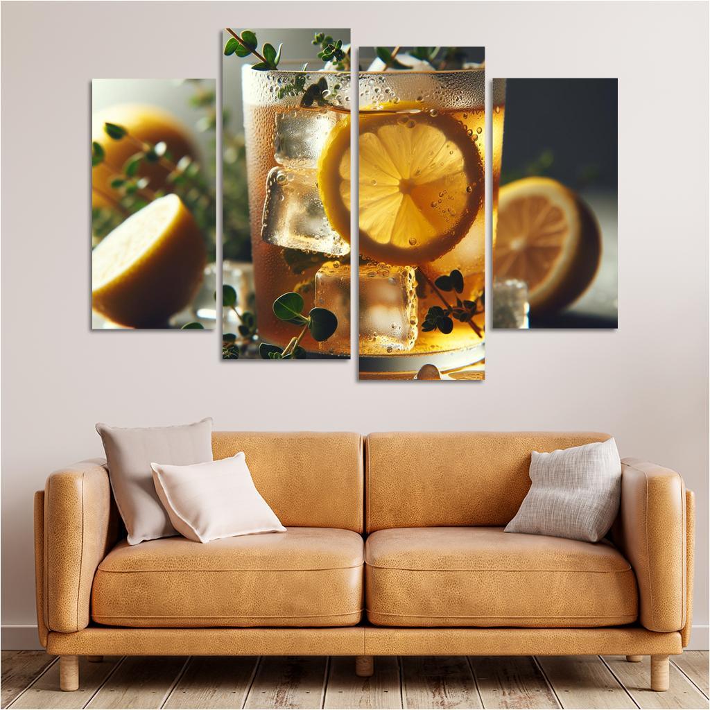 Lemon Thyme Infused Iced Tea 4 Piece HD Canvas Wall Art-Original Frame