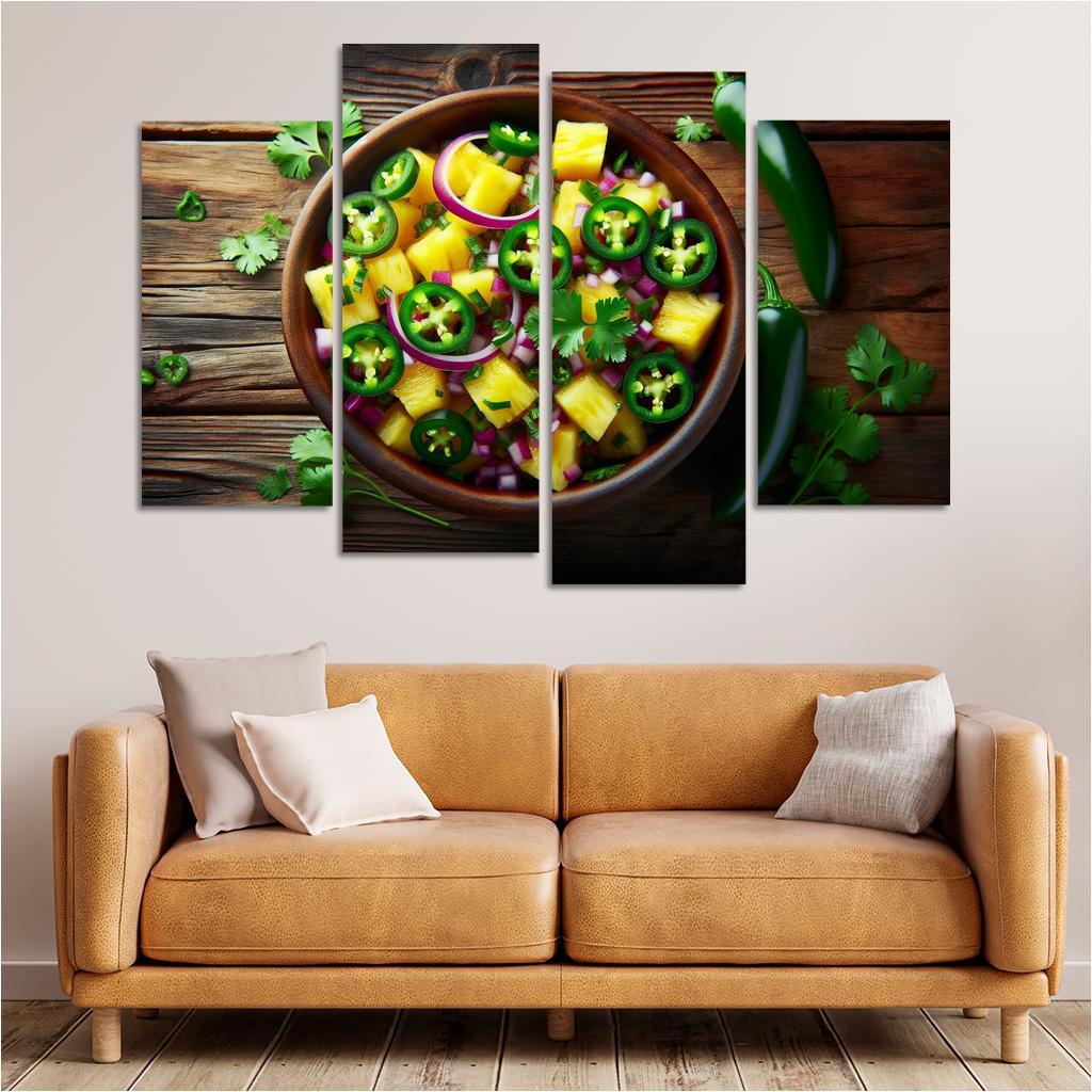 Spicy Pineapple Salsa 4 Piece HD Canvas Wall Art-Original Frame
