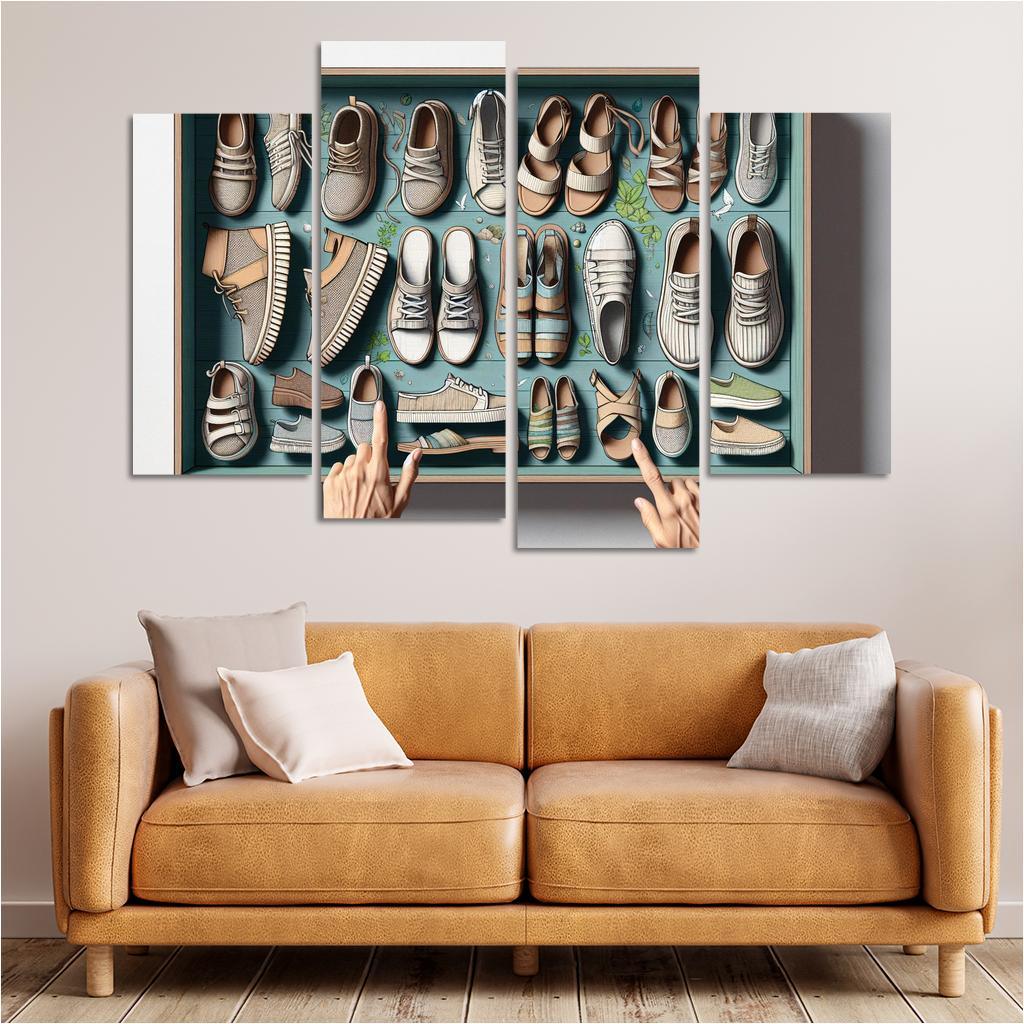 Sustainable Footwear Eco-Conscious Styles 4 Piece HD Canvas Wall Art-Original Frame