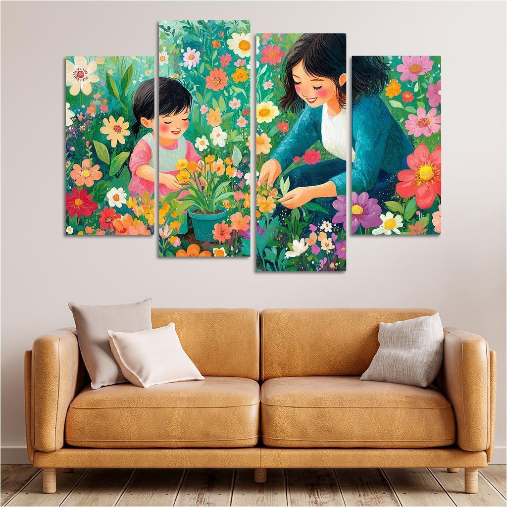 The Blooming Path A Mothers Nurturing Journey Canvas Paintings Frame