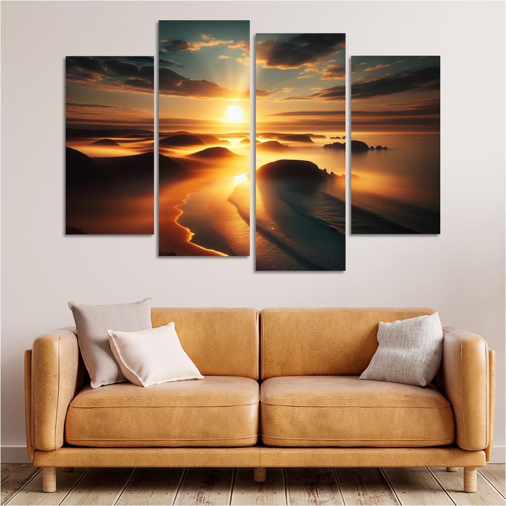 Morning Mist Beach Serene Sunrises Custom Paintings Frame