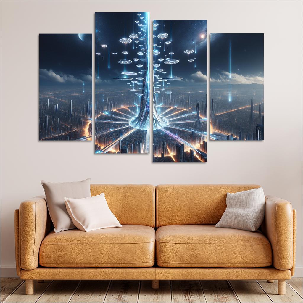 The Technomancer's Spire 4 Piece HD Canvas Wall Art-Original Frame
