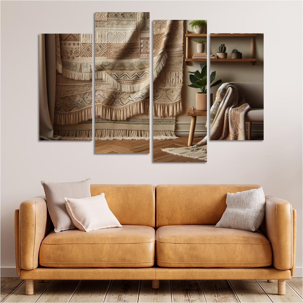 Textured Fabric Wall Hanging 4 Piece HD Canvas Wall Art-Original Frame