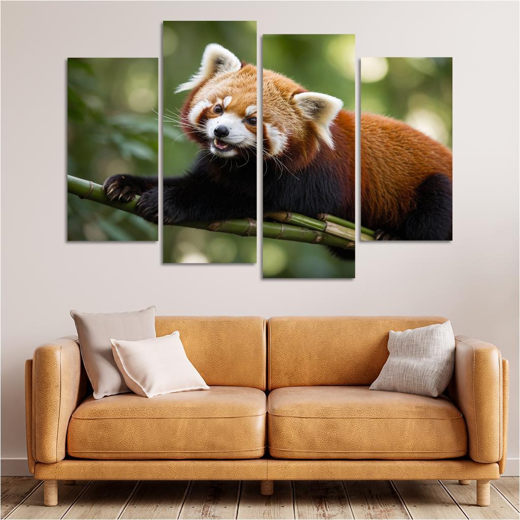 The Enigmatic Red Panda In The Bamboo Forest Framed Paintings