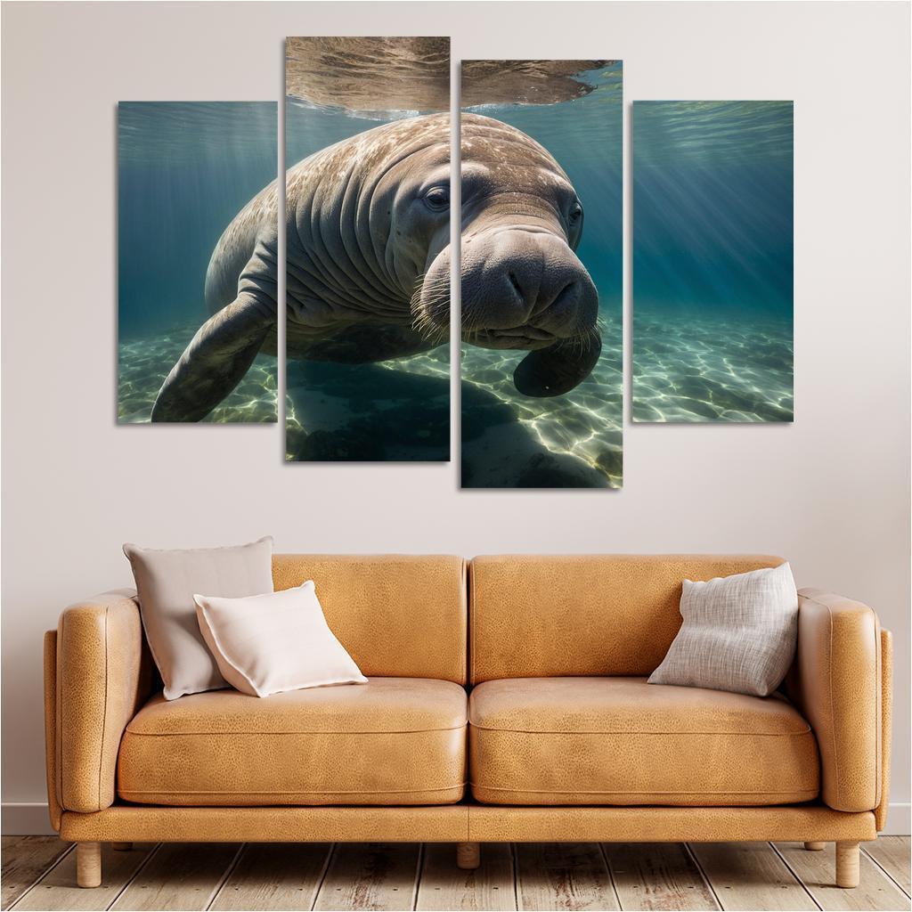 The Mysterious Manatee In Coastal Waters Framed Paintings