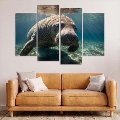 The Mysterious Manatee In Coastal Waters Framed Paintings