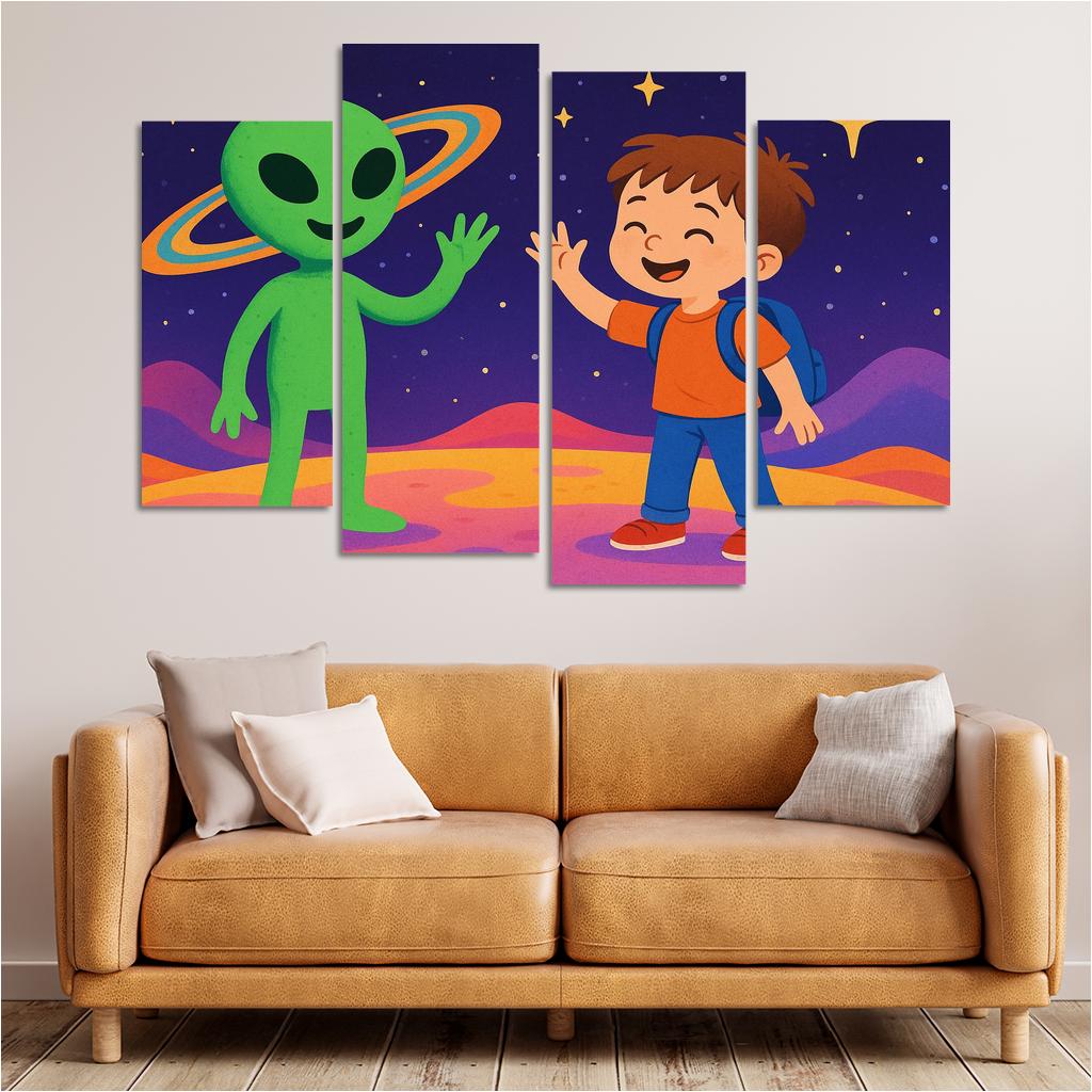 Alien Encounter - Outer Space Adventure Framed Paintings