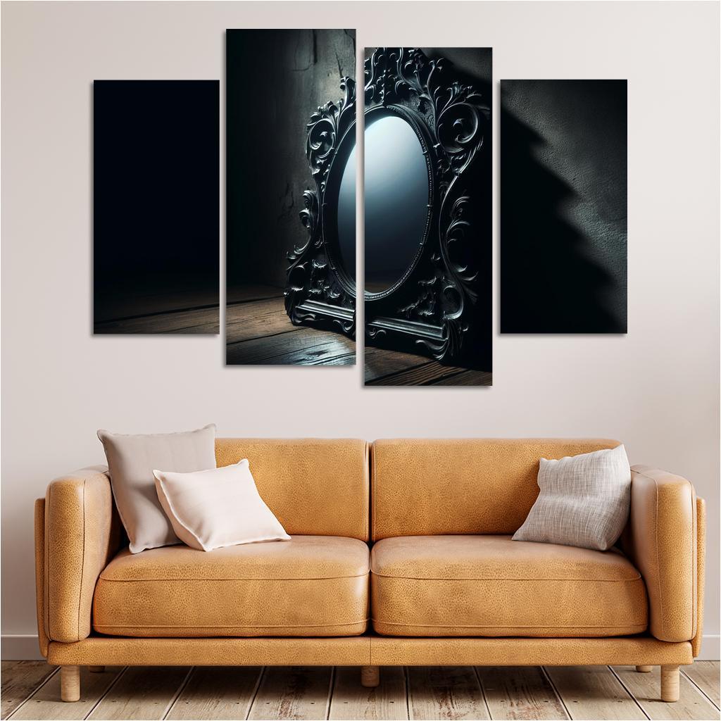Haunting Reflections The Mirror of Secrets 4 Piece HD Canvas Wall Art-Original Frame