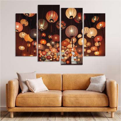 Whimsical Paper Lanterns 4 Piece HD Canvas Wall Art-Original Frame